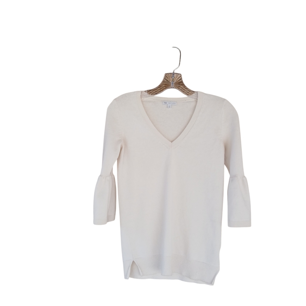 GAP Winter White V Neck 3/4 Bell Sleeve Sweater Size XS